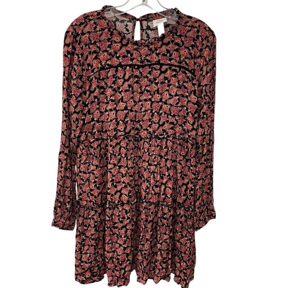 Knox Rose Paisley Floral Print Long Sleeve Tiered Dress Women's Small Boho Flowy - Picture 1 of 6